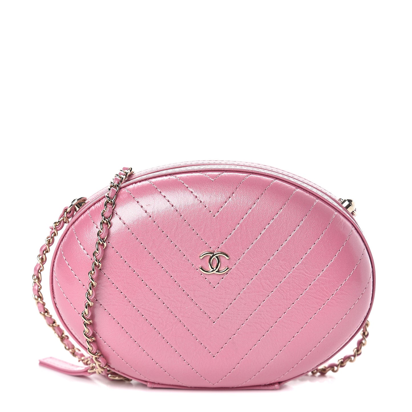 Calfskin Chevron Stitched Evening Bag Pink