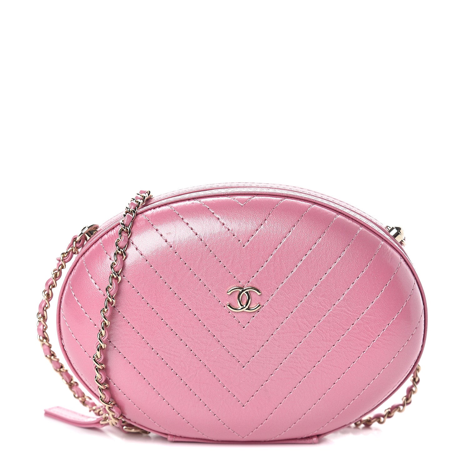 Chanel Calfskin Chevron Stitched Evening Bag Pink 1 of 8