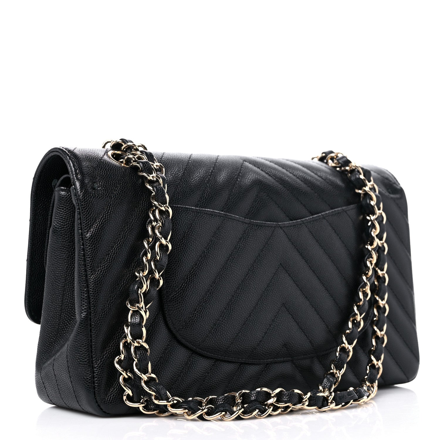Chanel Caviar Chevron Quilted Medium Double Flap Black 3 of 12
