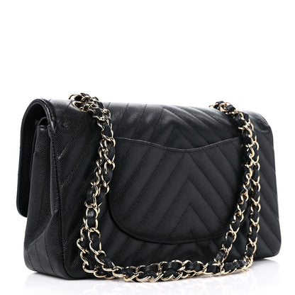 Chanel Caviar Chevron Quilted Medium Double Flap Black 3 of 12