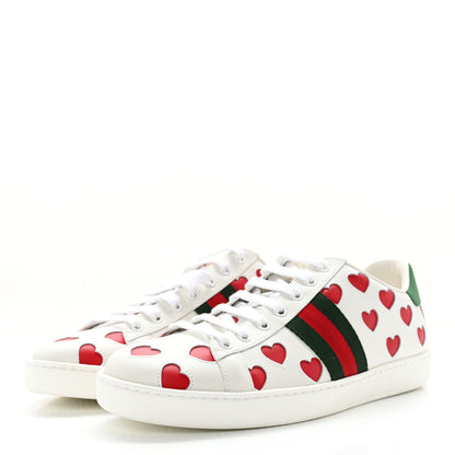 Gucci Calfskin Miro Soft Web Heart Cut Out Womens Ace Sneakers 41 White Light Hibiscus Red New Shamarock 3 of 12