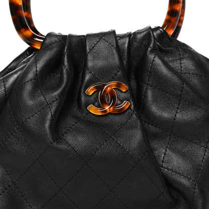 Chanel Lambskin Plexiglass Tortoise Shell Quilted Mini Pouch Black 8 of 10