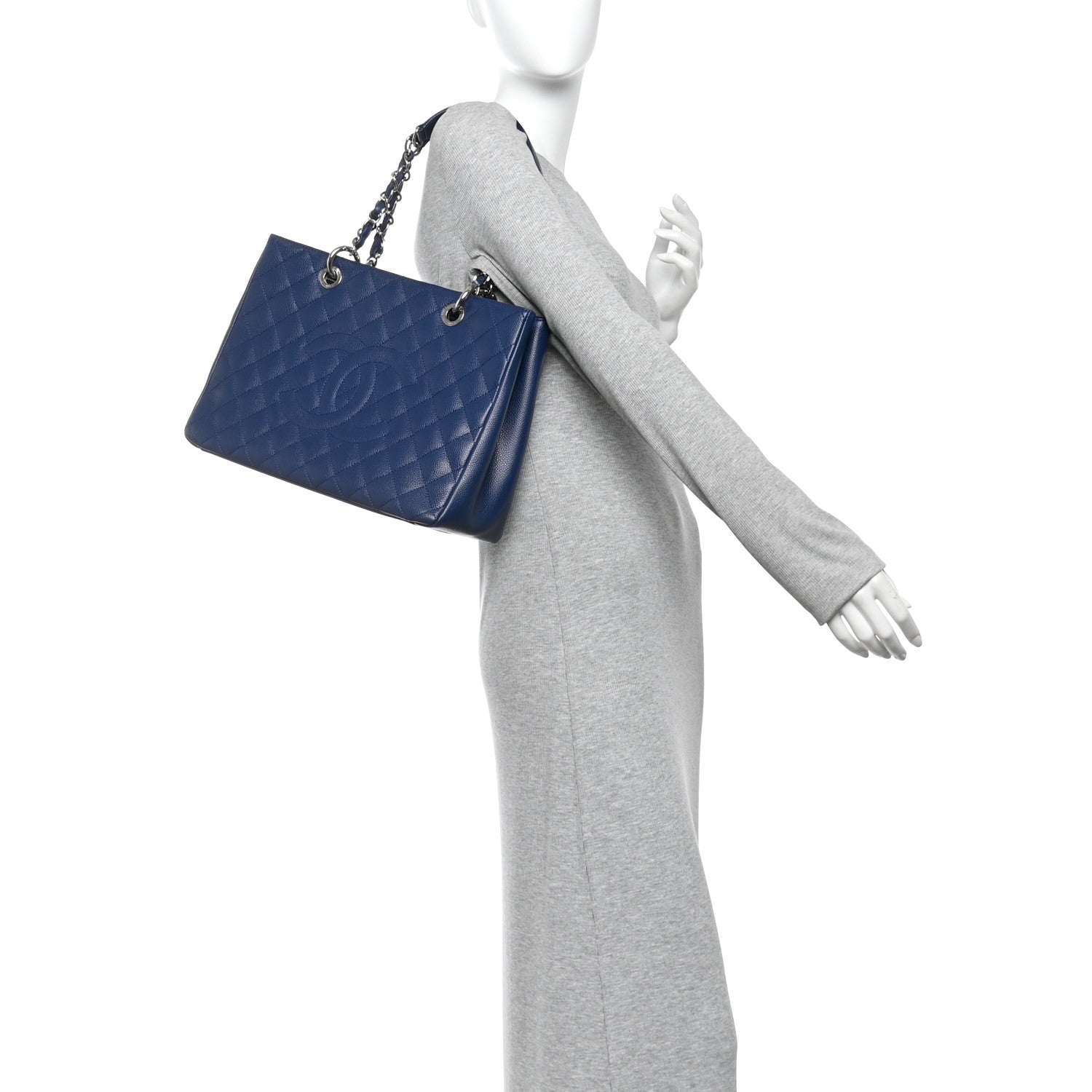 Chanel Caviar Quilted Grand Shopping Tote GST Dark Navy Blue 2 of 10