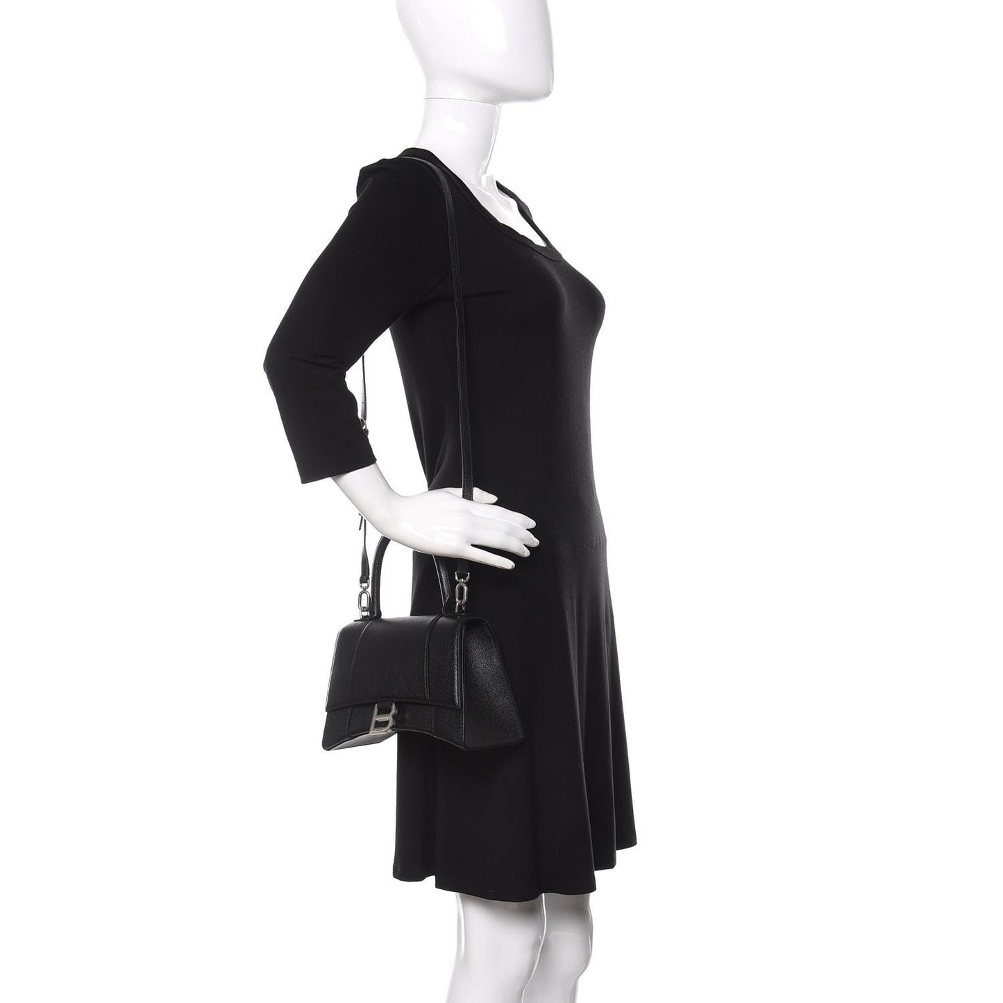 Grained Calfskin Small Hourglass Top Handle Bag Black
