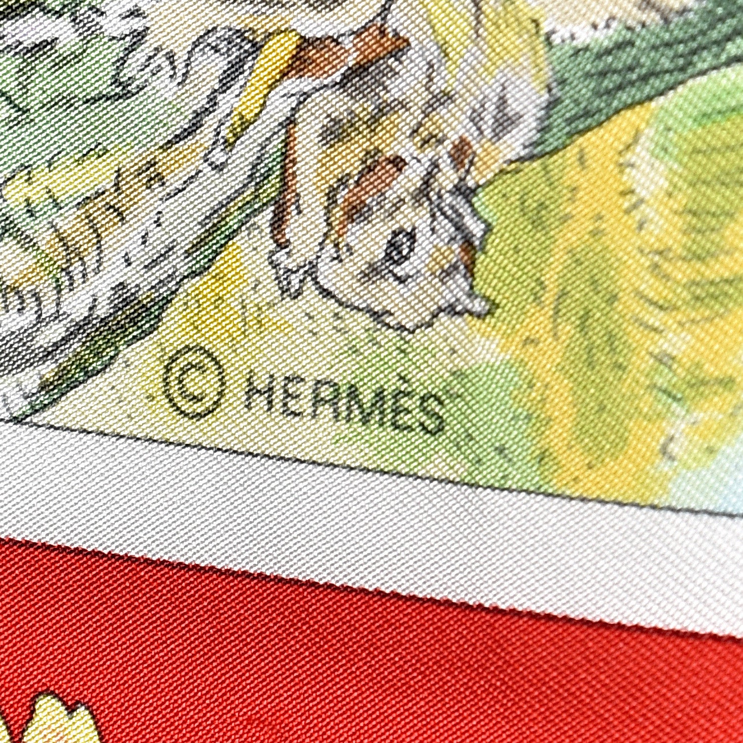 Hermes Silk La Vie Sauvage Du Texas Scarf 90 White Rouge Vert 5 of 5