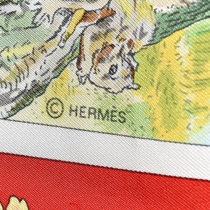 Hermes Silk La Vie Sauvage Du Texas Scarf 90 White Rouge Vert 5 of 5