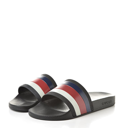 Gucci Rubber Web Mens Pool Slide Sandals 6 Black Mystic White Hibiscus Red Marine 3 of 8