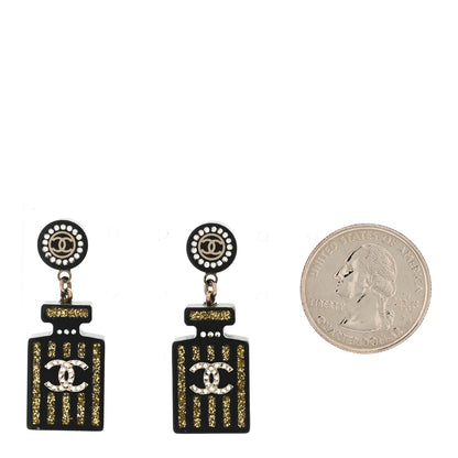 Chanel Resin Strass Perfume Bottle CC Earrings Black Gold 2 of 5