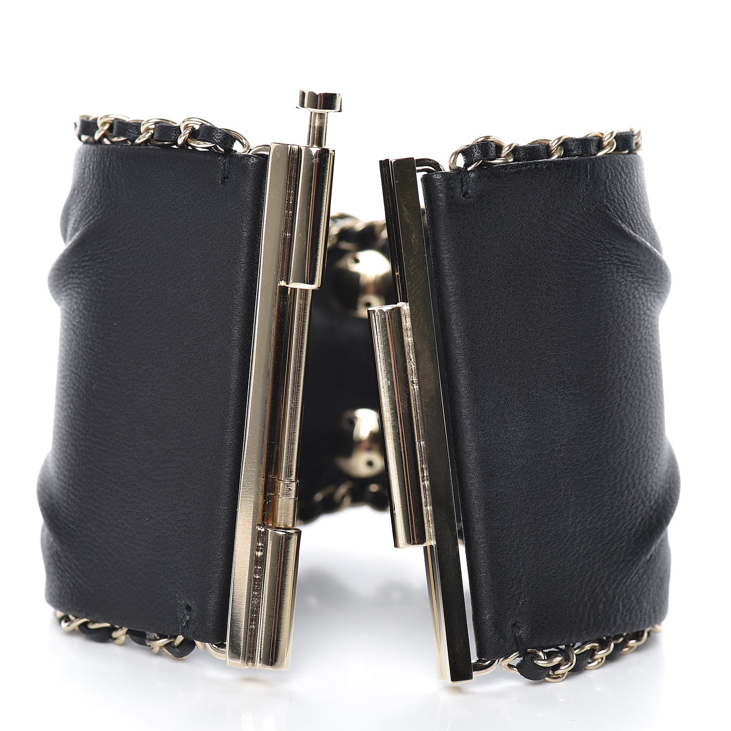 Chanel Lambskin Chain CC Cuff Bracelet Black Gold 5 of 6