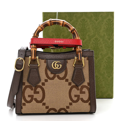 Gucci Monogram Jumbo GG Textured Dollar Calfskin Mini Diana Tote Bag Camel Ebony New Acero Pomegranate Red 12 of 12