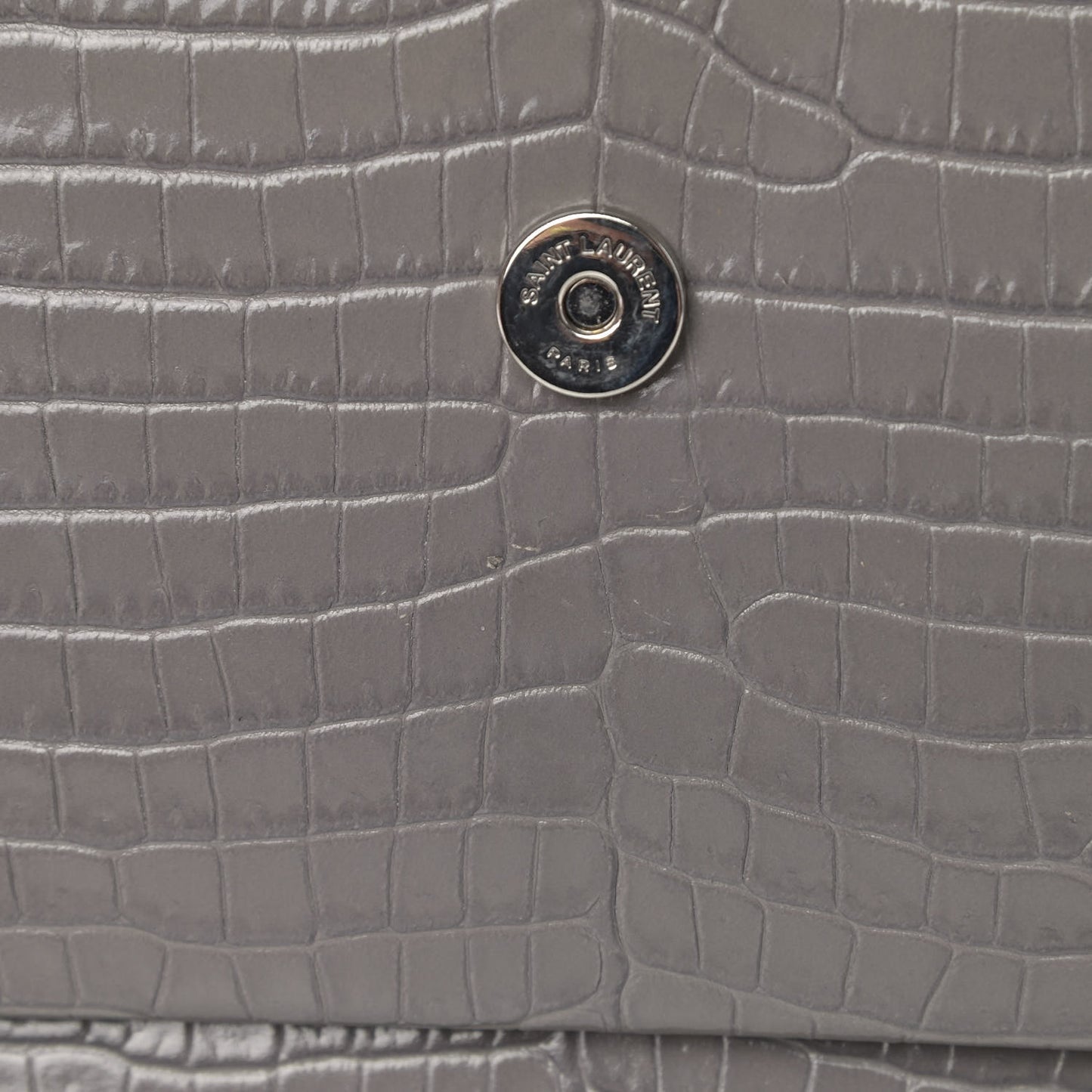 Calfskin Crocodile Embossed Medium Monogram Sunset Fog