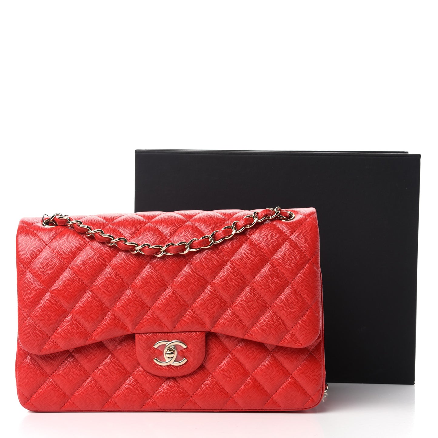 Caviar Quilted Jumbo Double Flap Red