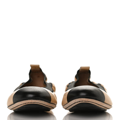 Chanel Lambskin CC Elastic Cap Toe Ballerina 35 Flats Beige Black 2 of 10