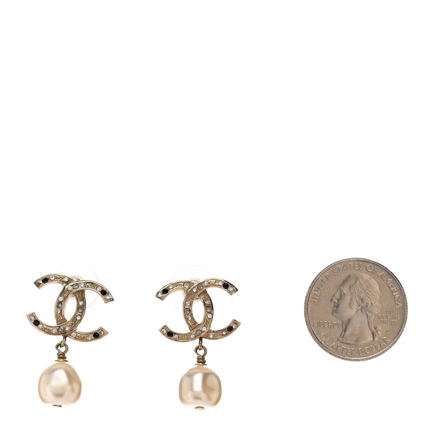 Crystal Pearl CC Drop Earrings Gold Black