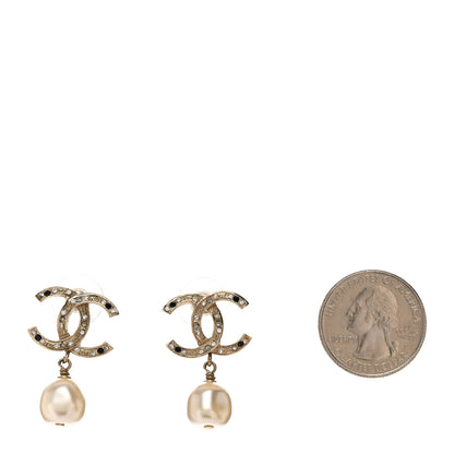 Chanel Crystal Pearl CC Drop Earrings Gold Black 2 of 4