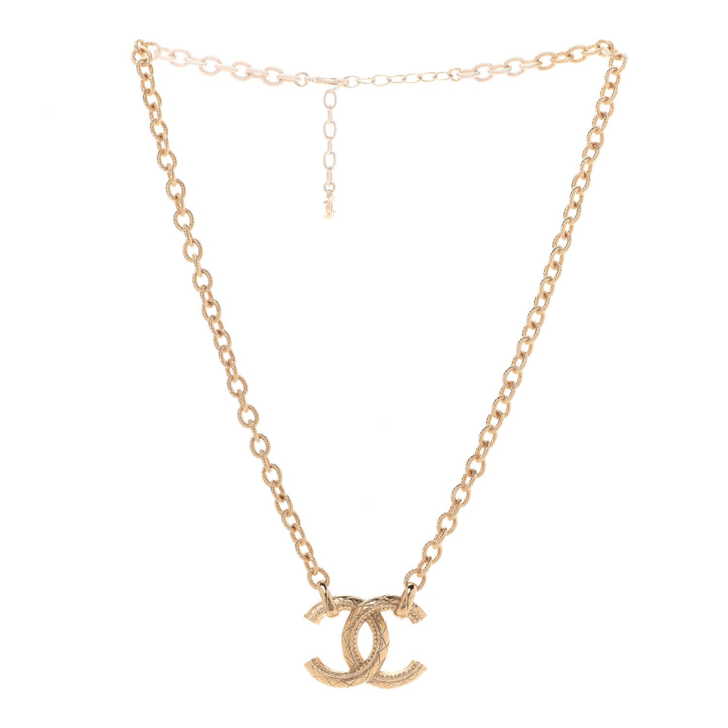 Metal Quilted CC Necklace Gold