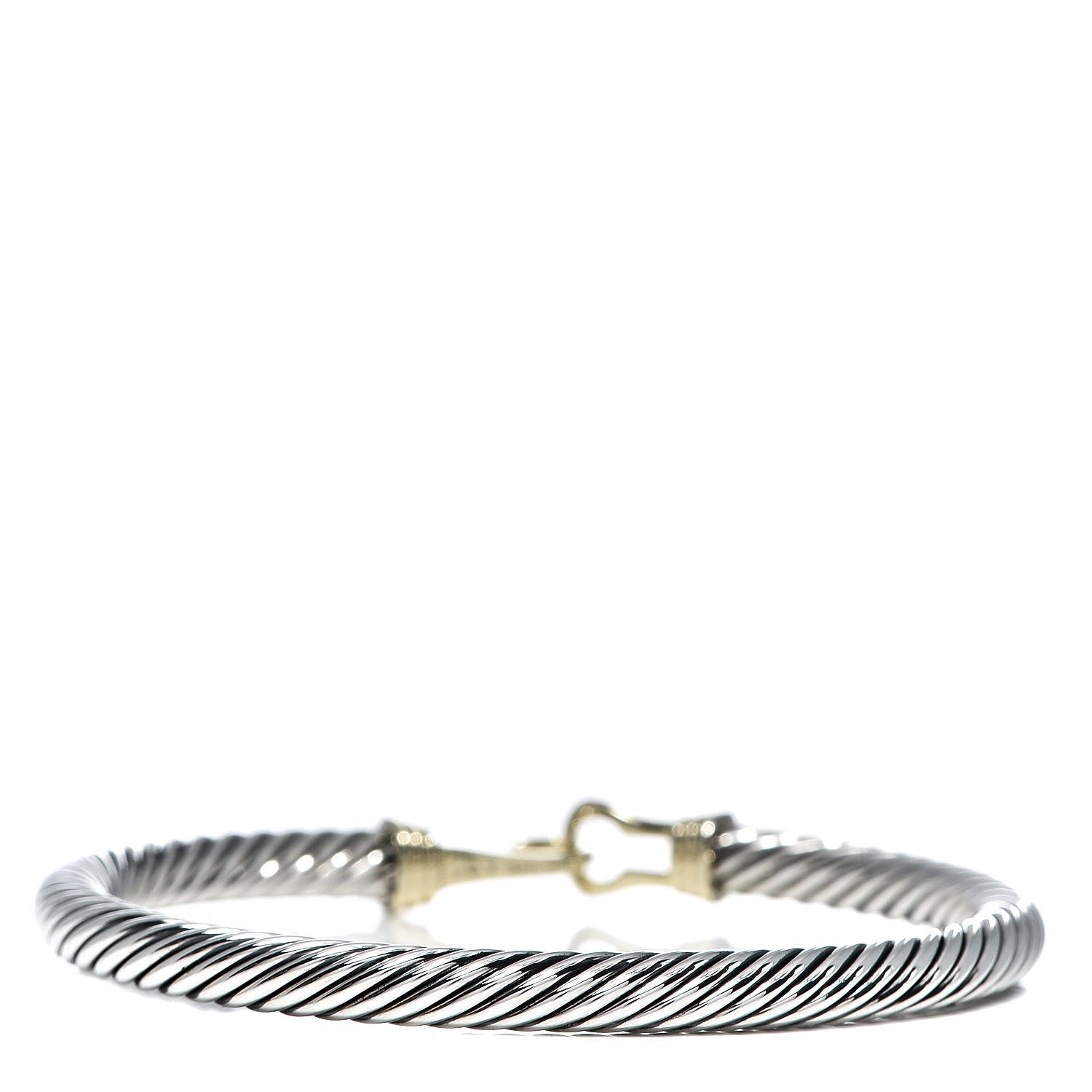 David Yurman Sterling Silver 14K Yellow Gold 5mm Cable Classic Buckle Bracelet 3 of 4