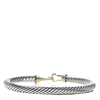 David Yurman Sterling Silver 14K Yellow Gold 5mm Cable Classic Buckle Bracelet 3 of 4