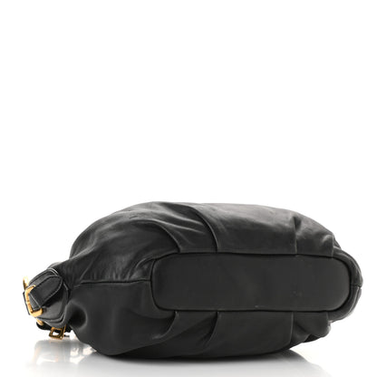 Prada Soft Calf Pleated Hobo Black 3 of 12