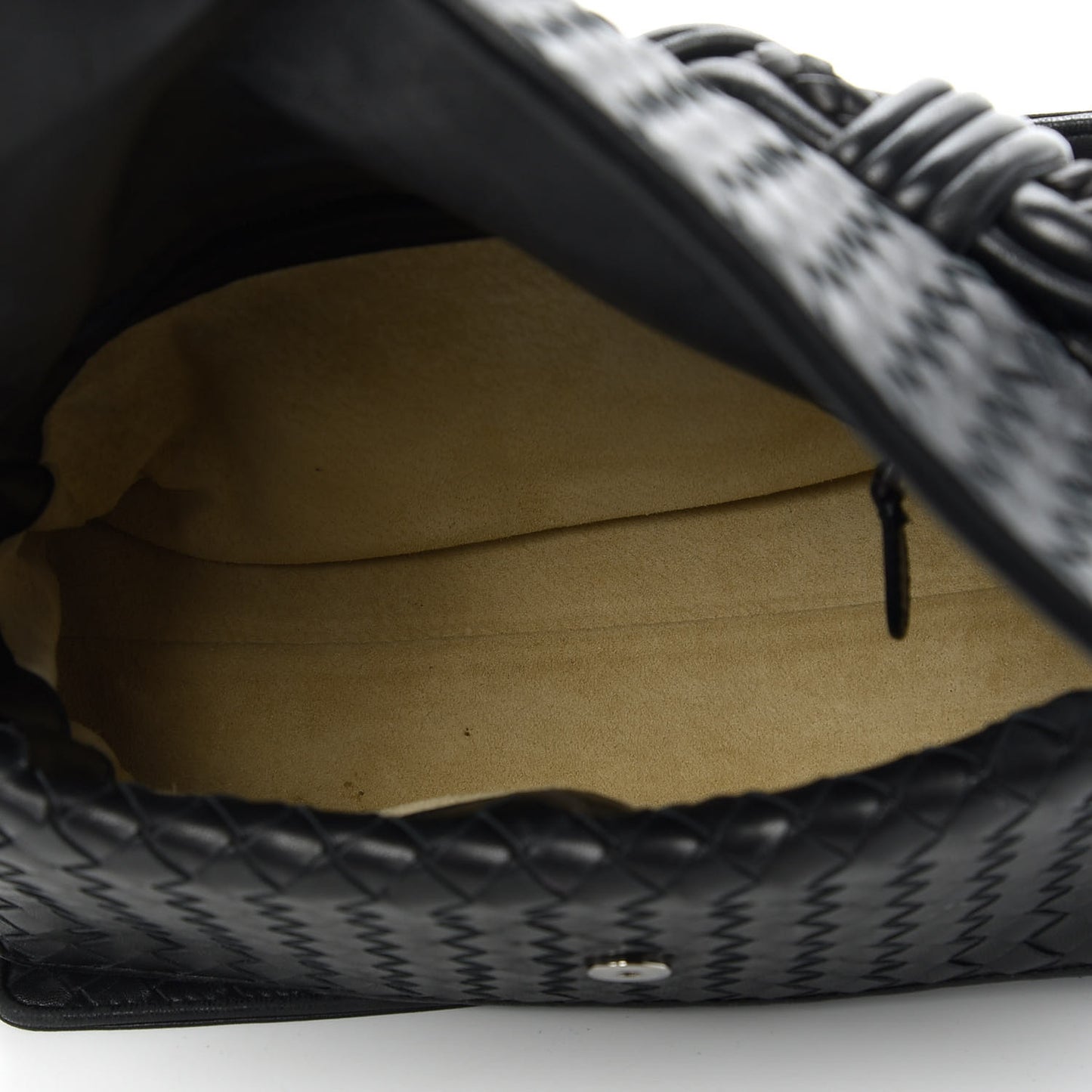 Nappa Intrecciato Braided Flap Shoulder Bag Black