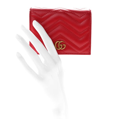 Gucci Calfskin Matelasse GG Marmont Card Case Wallet Hibiscus Red 2 of 8