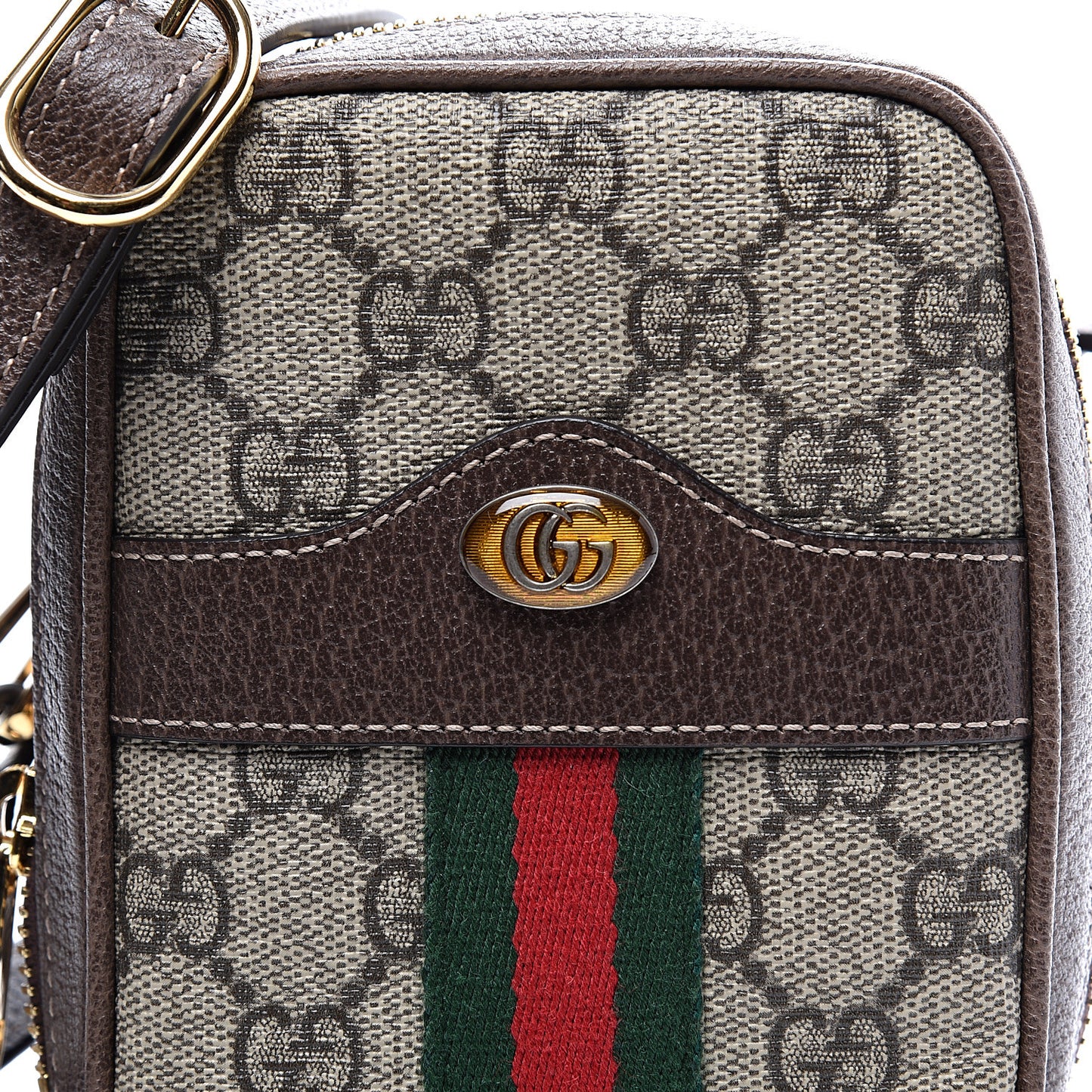 GG Supreme Monogram Web Mini Ophidia Double Zip Crossbody Bag Beige New Acero