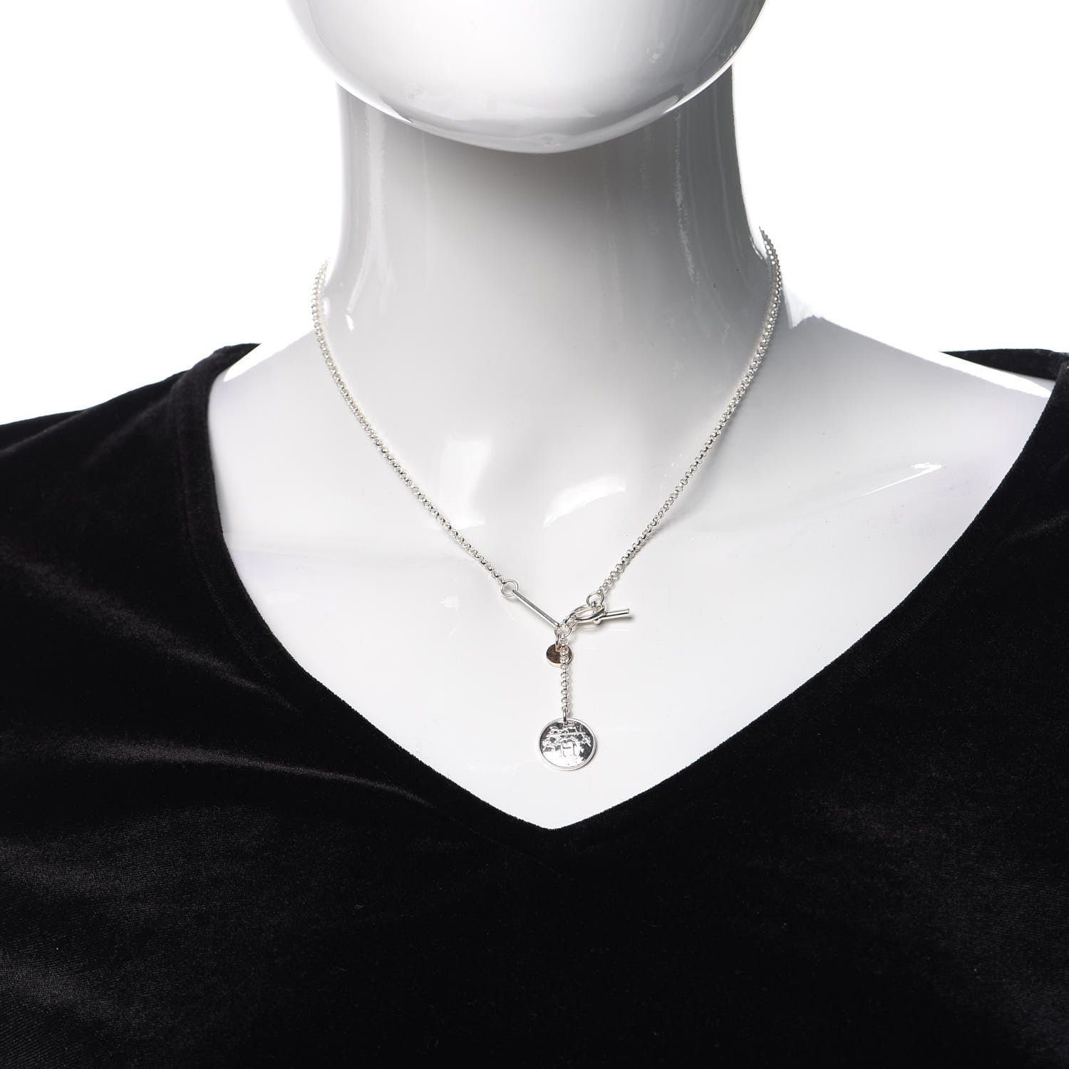 Hermes Sterling Silver 18K Rose Gold PM Ex-Libris Pendant Necklace 2 of 5