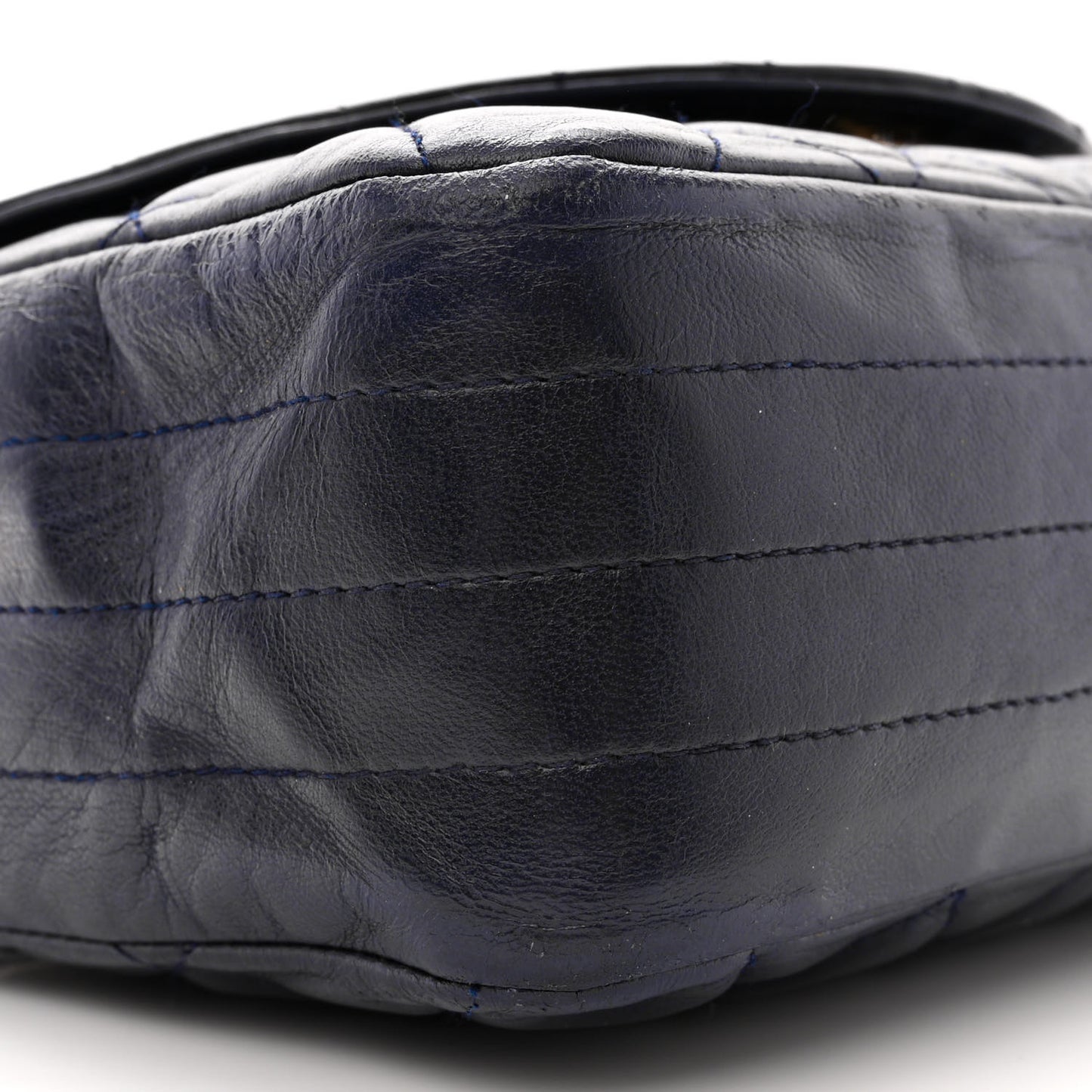 Lambskin Quilted Round Flap Navy