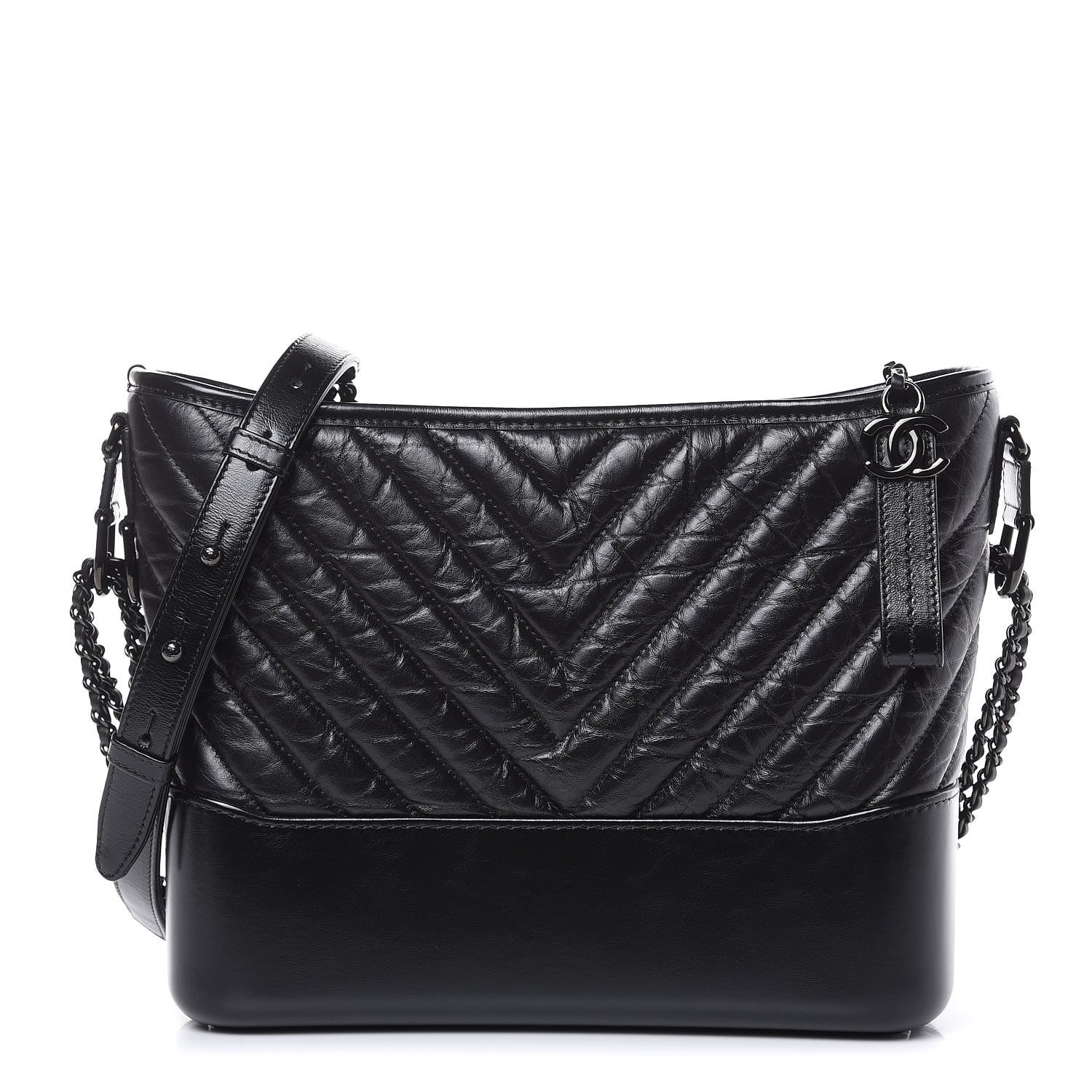 Chanel Aged Calfskin Chevron Quilted Medium Gabrielle Hobo Black 1 of 12