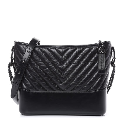 Chanel Aged Calfskin Chevron Quilted Medium Gabrielle Hobo Black 1 of 12