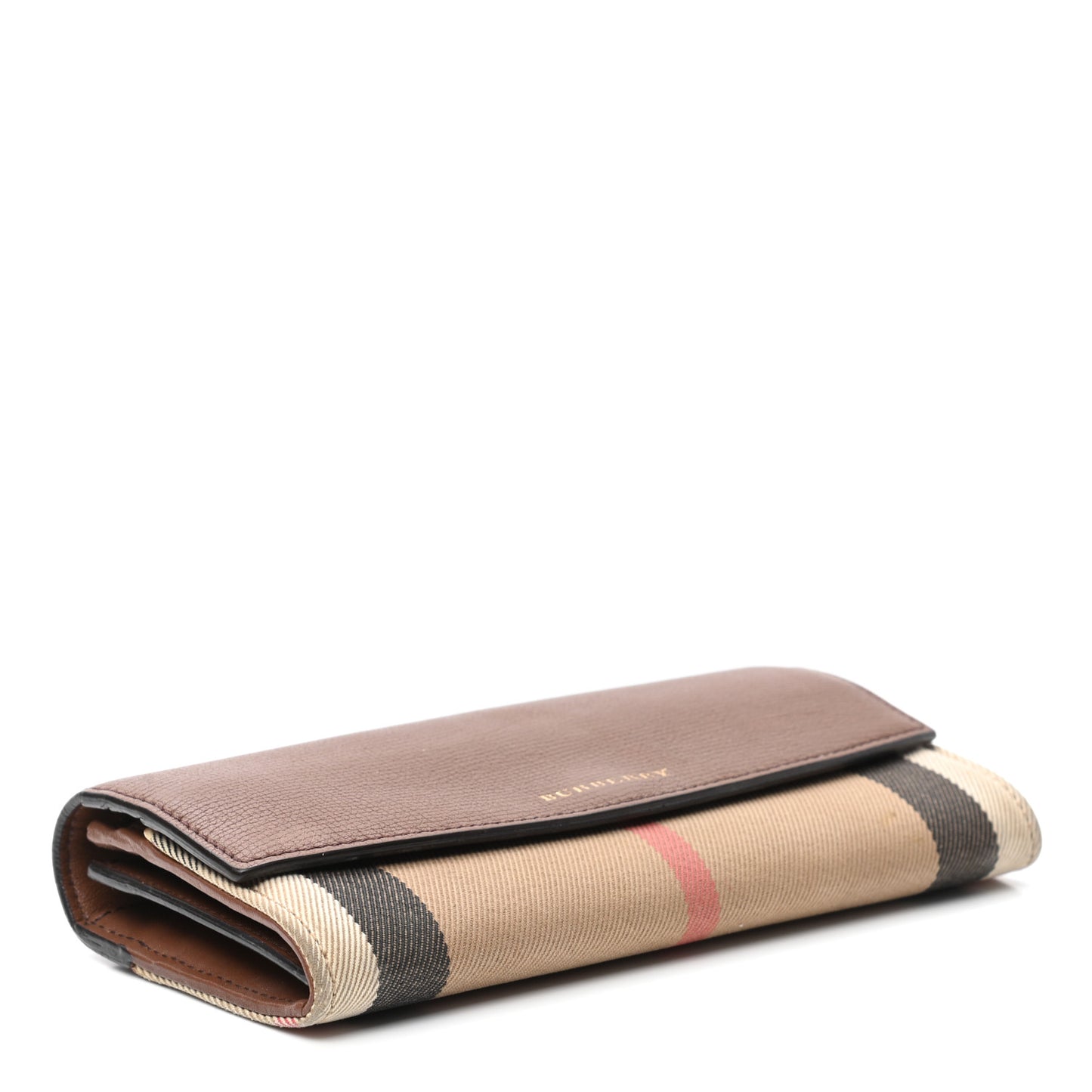 Grainy Calfskin House Check Continental Wallet Tan