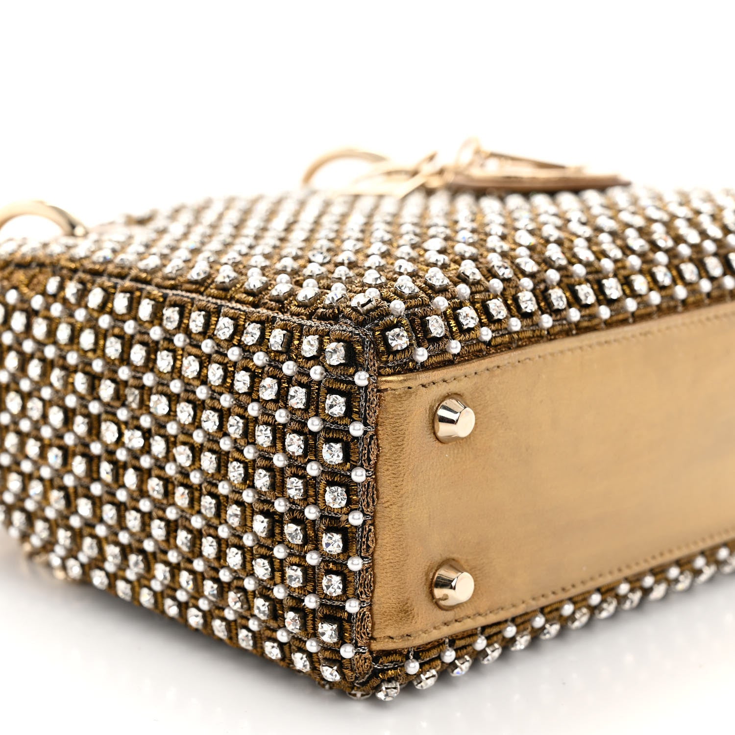 Christian Dior Metallic Calfskin Crystal Mini Lady Dior Gold 8 of 10