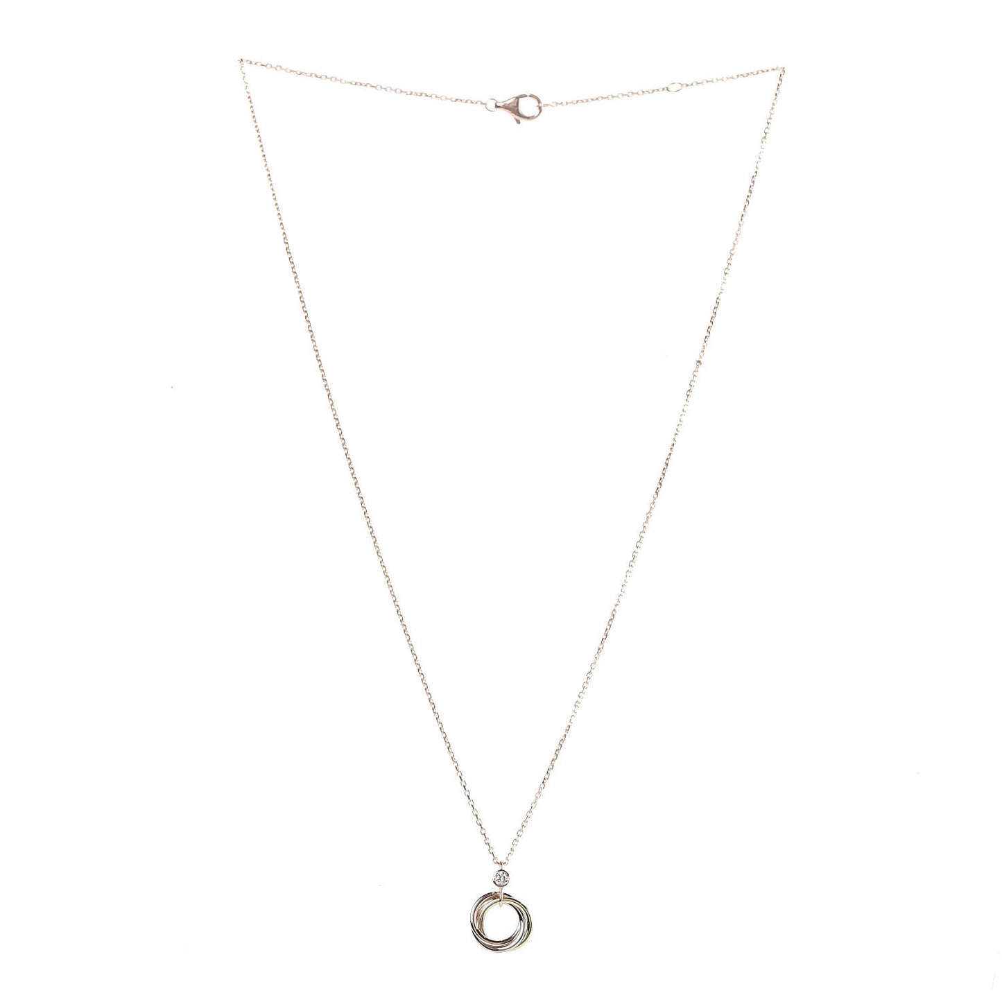 18K Pink Yellow White Gold Diamond Trinity Pendant Necklace