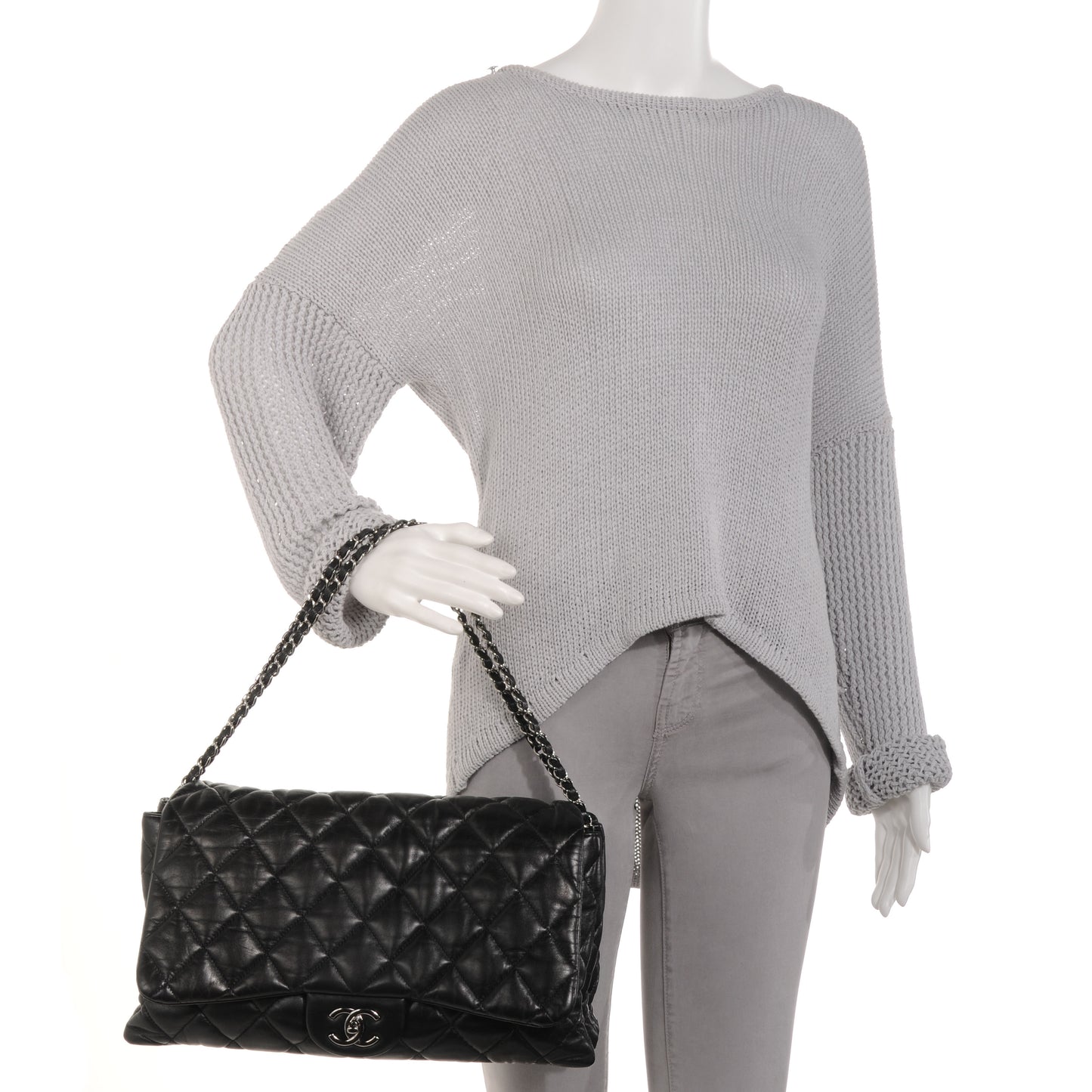 Lambskin Quilted Maxi 3 Flap Black