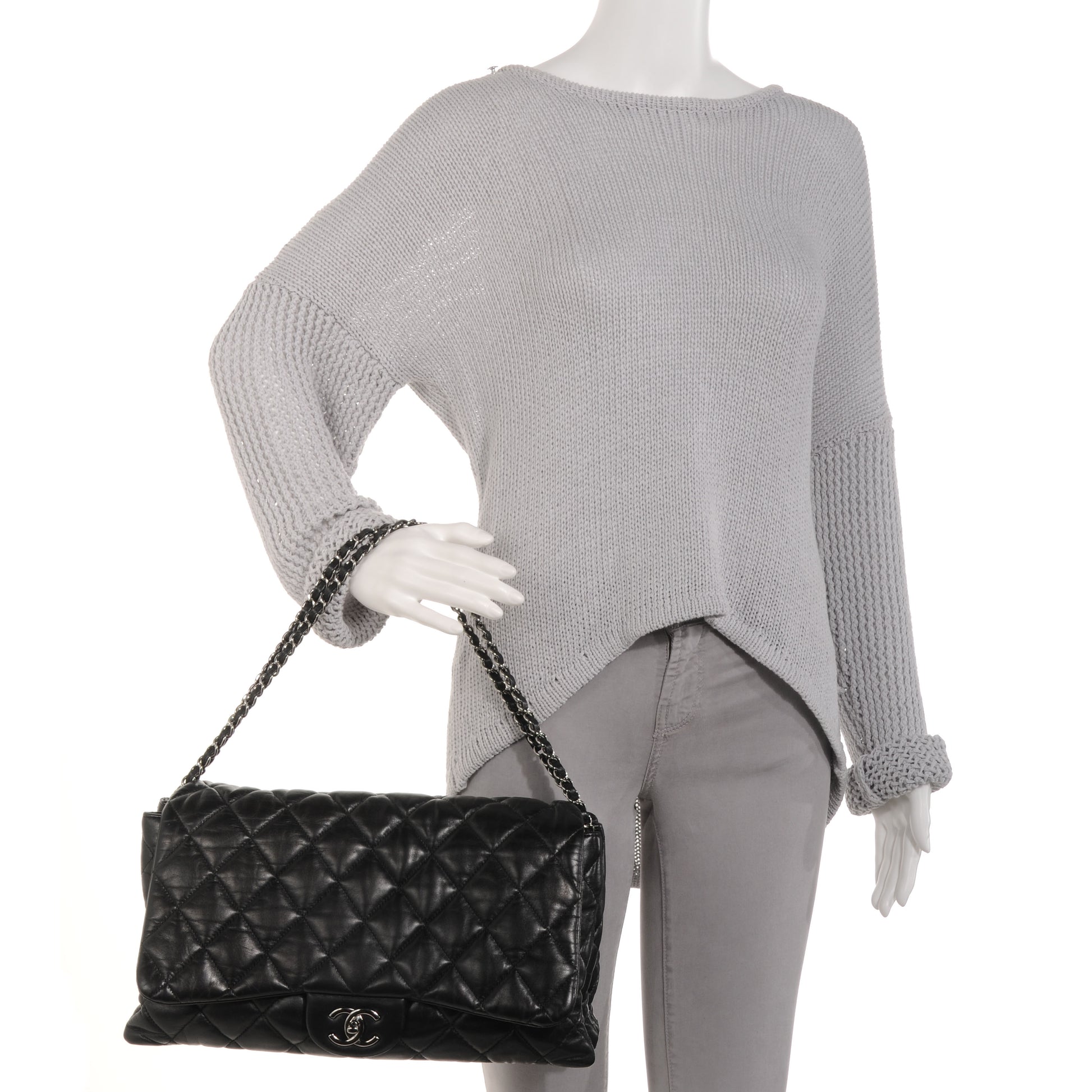 Chanel Lambskin Quilted Maxi 3 Flap Black 2 of 7