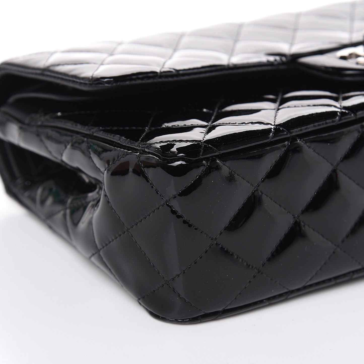 Patent Quilted Medium Double Flap Black