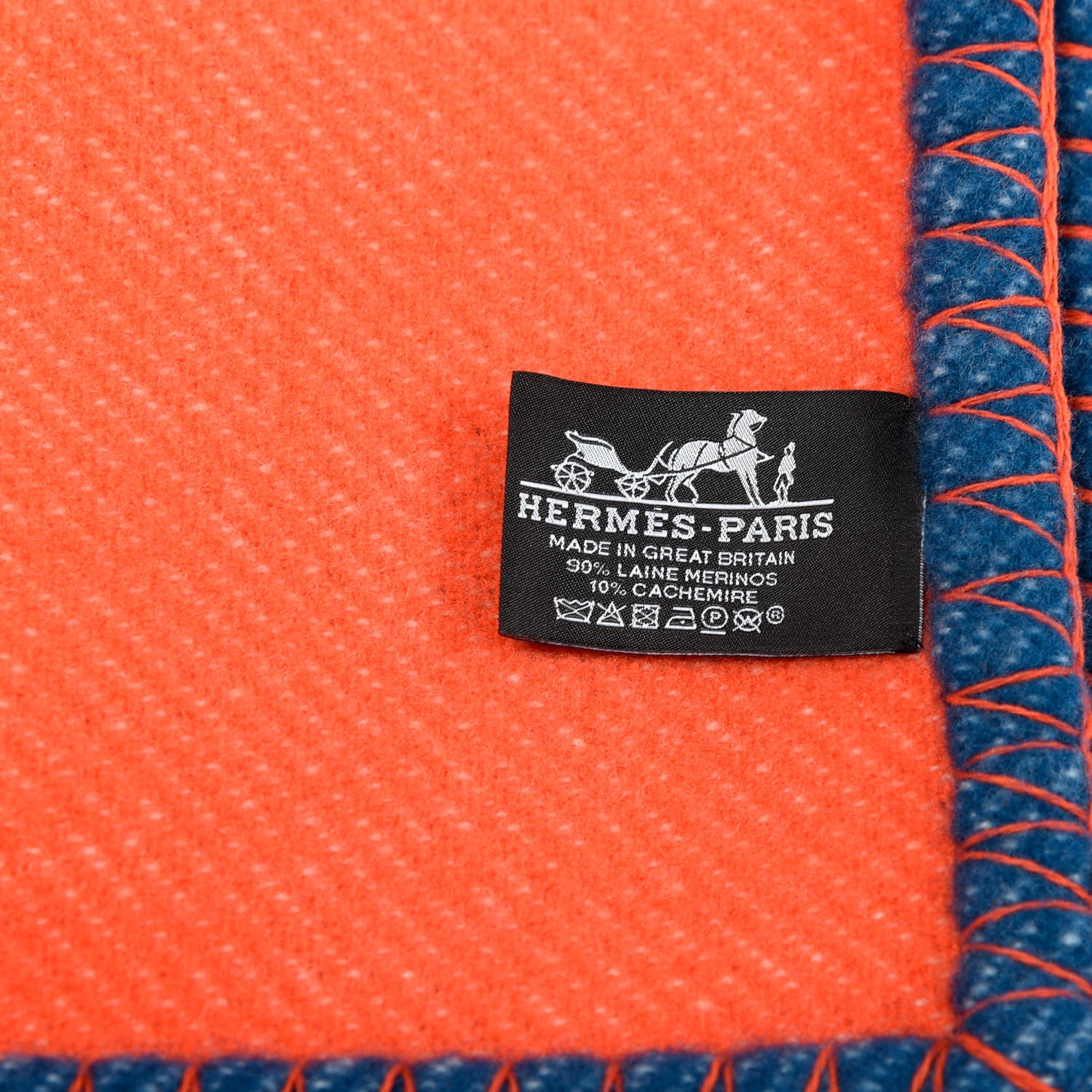 Hermes Wool Cashmere H Casaque Blanket Bleu Grenade 5 of 5