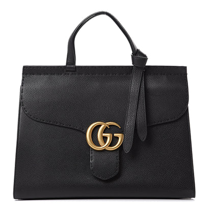 Gucci Calfskin Medium GG Marmont Top Handle Bag Black 1 of 9