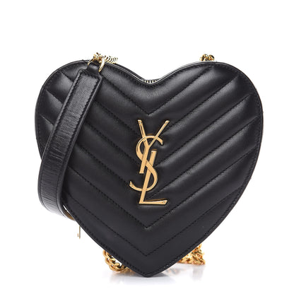 Saint Laurent Lambskin Matelasse Chevron Monogram Small Love Heart Chain Bag Black 1 of 11