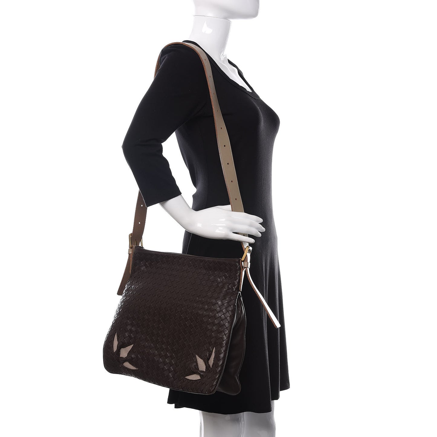 Nappa Intrecciato Marquise Flower Crossbody Messenger Bag Ebano