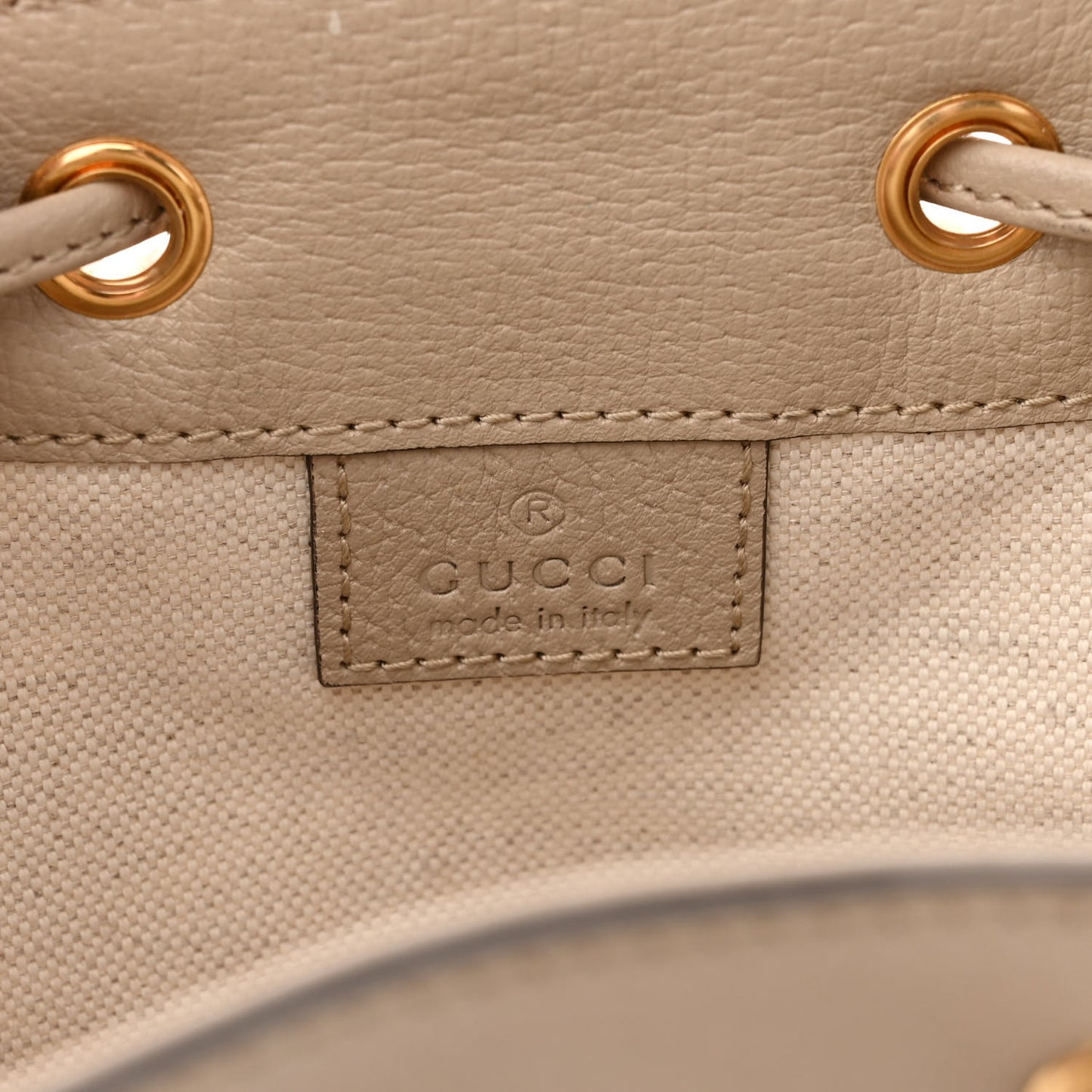 GG Supreme Monogram Textured Calfskin Web Mini Ophidia Bucket Bag Beige Mystic White Oatmeal
