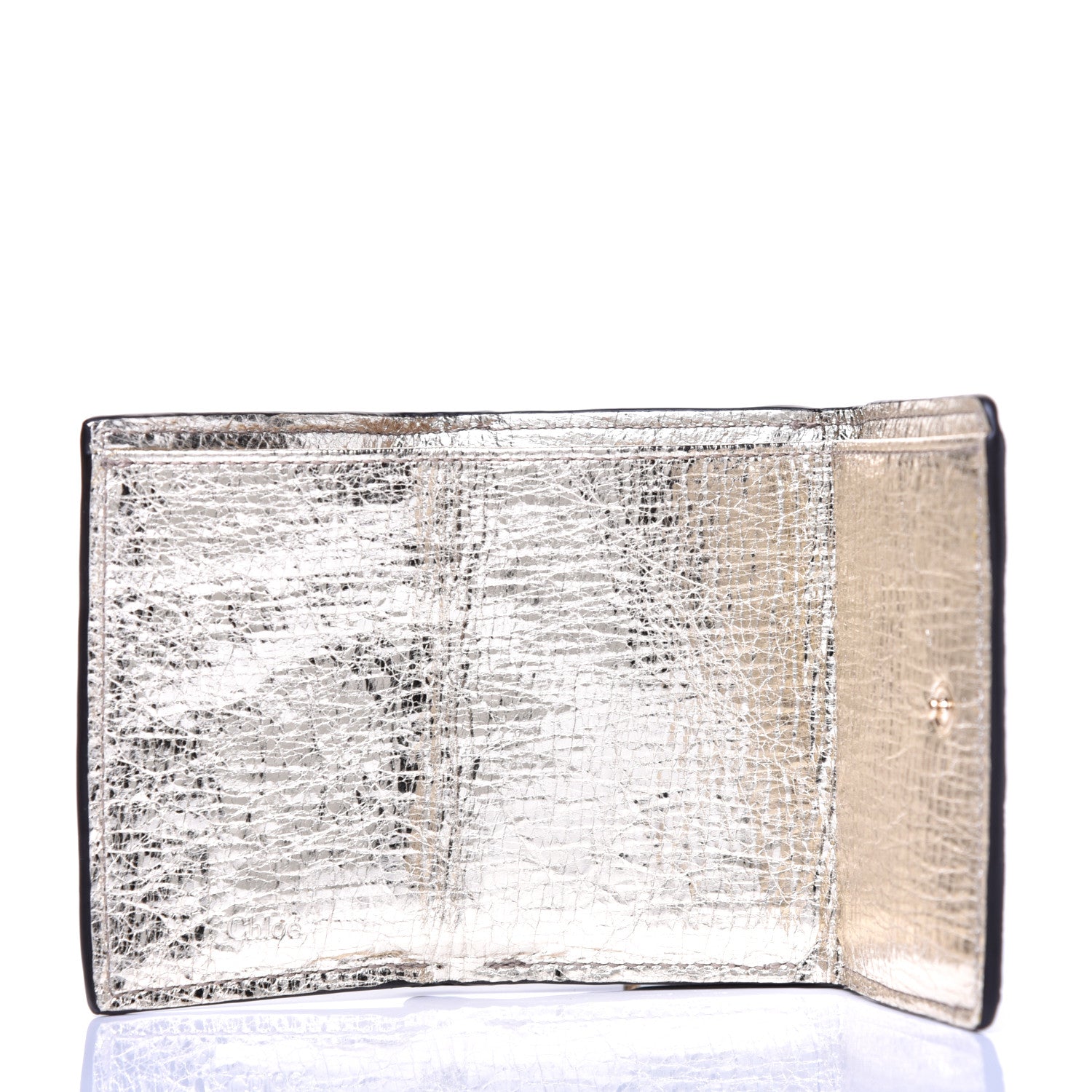 Chloe Metallic Crinkled Lambskin Shiny Calfskin Small Aby Tri-Fold Wallet Gold 5 of 6