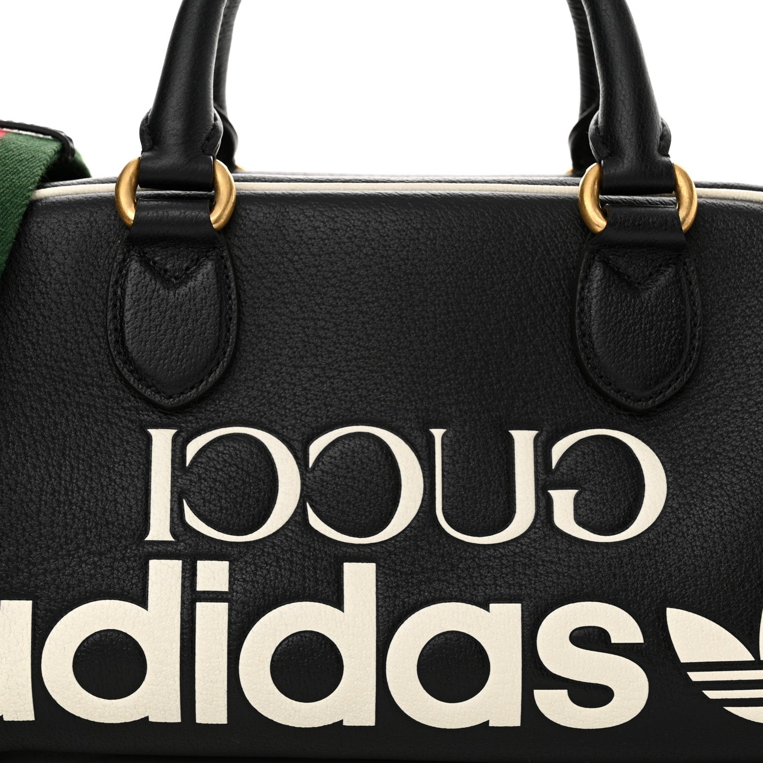 Gucci X ADIDAS Textured Dollar Calfskin Web Trefoil Logo Embossed Mini Bowling Bag Black Off White 8 of 10