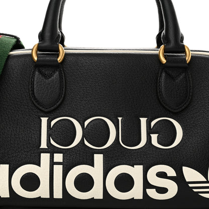 Gucci X ADIDAS Textured Dollar Calfskin Web Trefoil Logo Embossed Mini Bowling Bag Black Off White 8 of 10