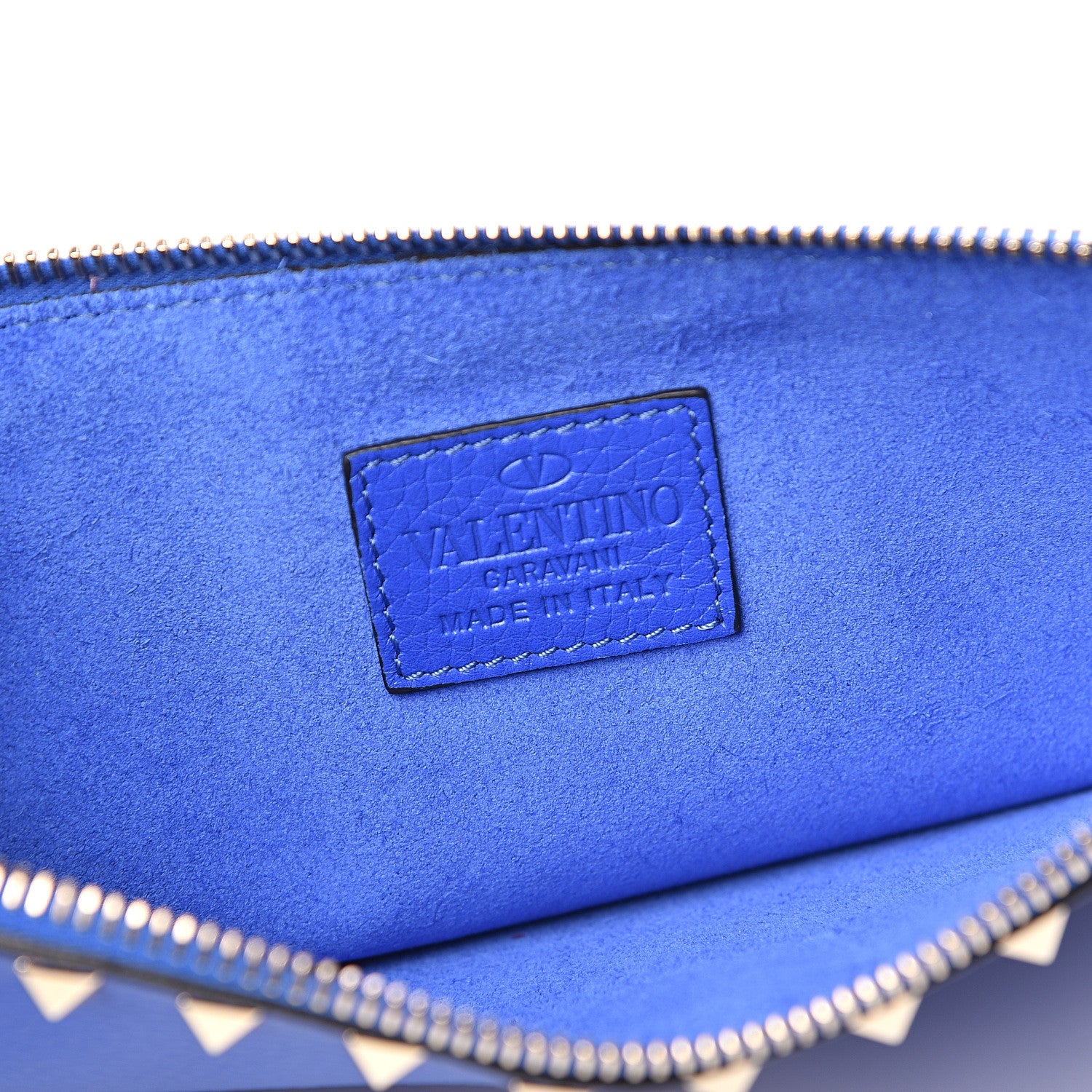 Valentino Garavani Pebbled Calfskin Large Rockstud Zip Pouch Acid Blue 6 of 7