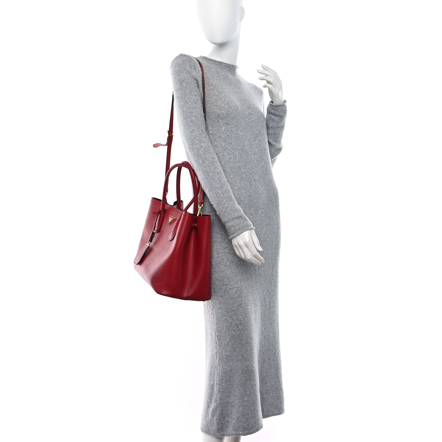 Prada Saffiano Cuir Large Double Bag Fuoco Black 2 of 11