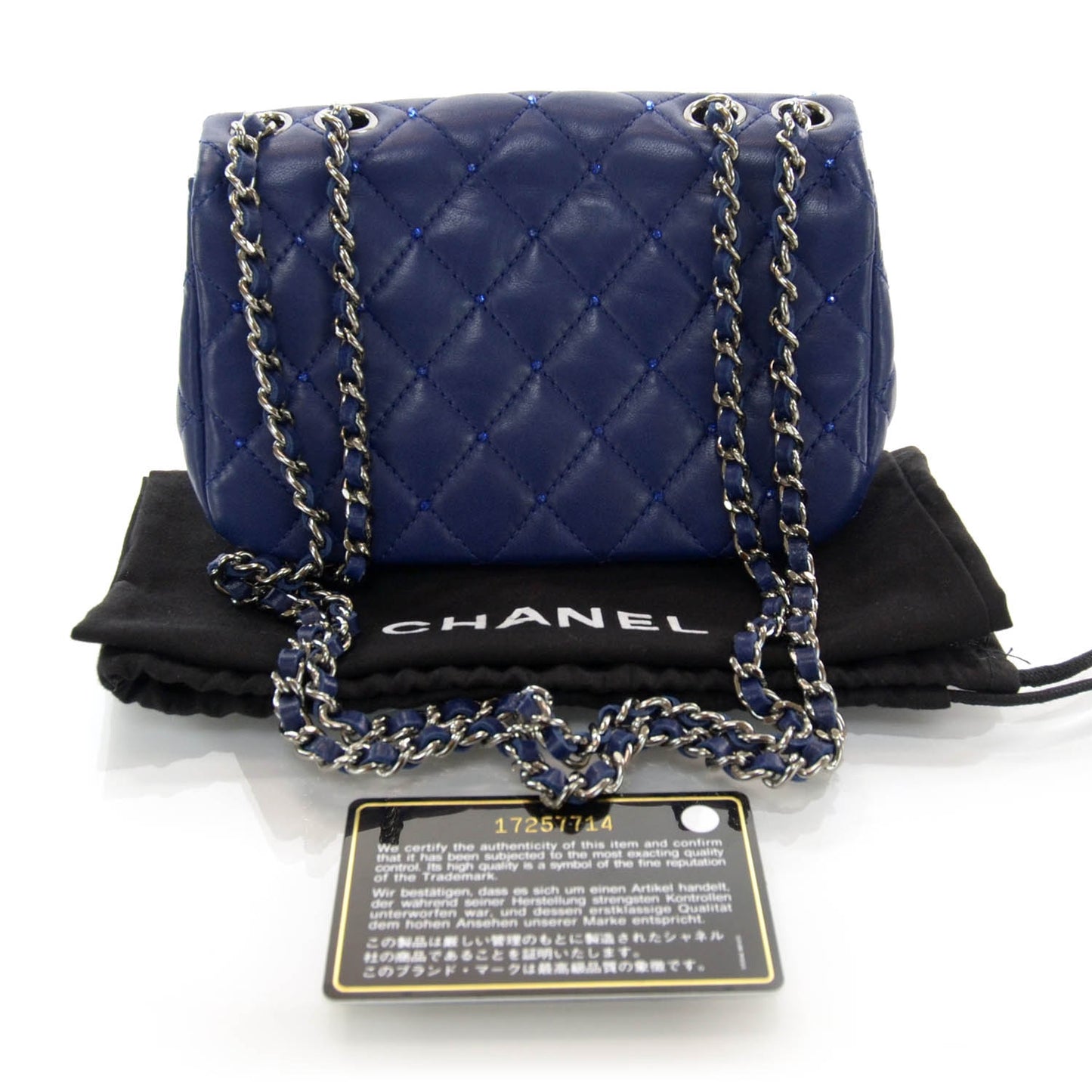 Lambskin Quilted Strass Mini Flap Dark Blue