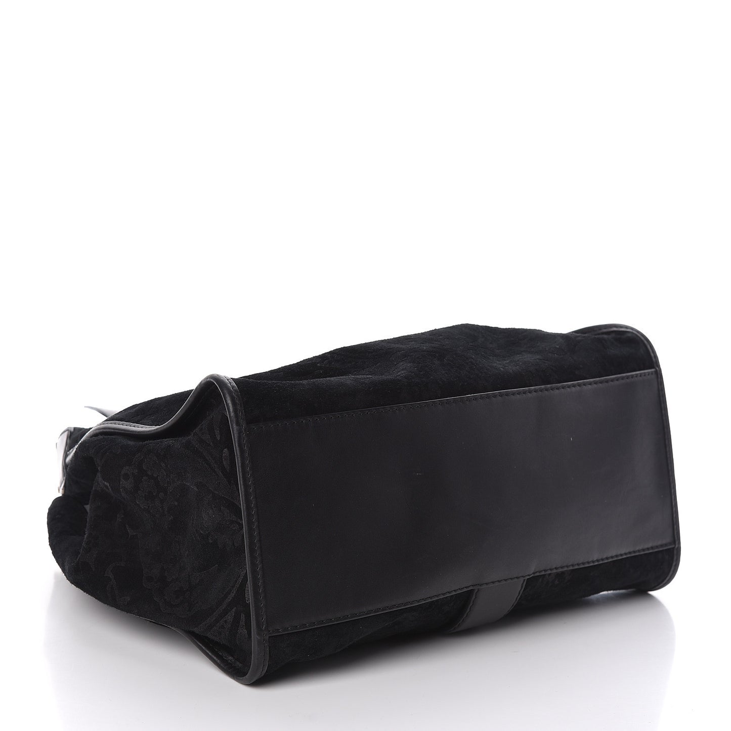 Nubuck Brocade Medium Soft Stirrup Shoulder Bag Black