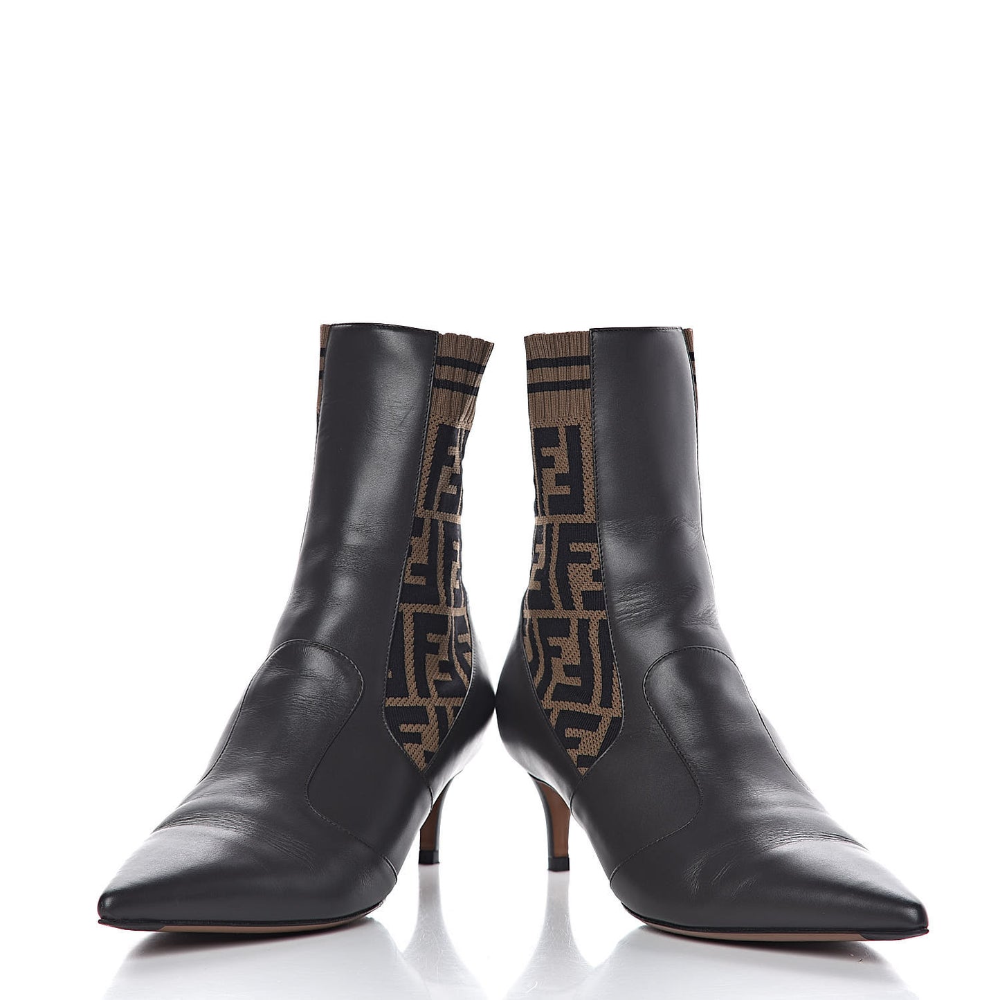 Vitellino Microfiber Fabric FF Rockoko Low Heel Sock Boots 38.5 Ebano Tobacco Black