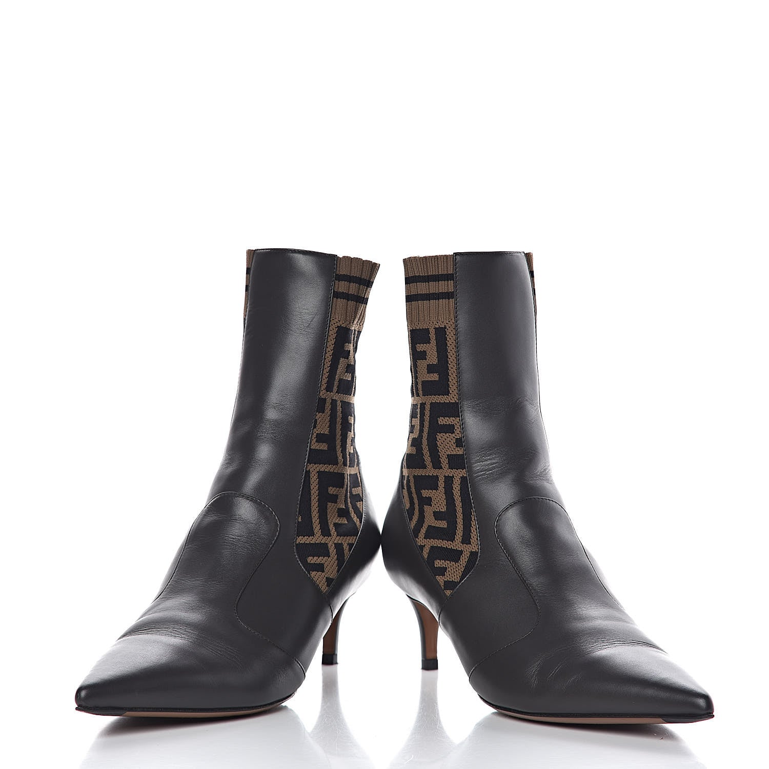 Fendi Vitellino Microfiber Fabric FF Rockoko Low Heel Sock Boots 38.5 Ebano Tobacco Black 6 of 11